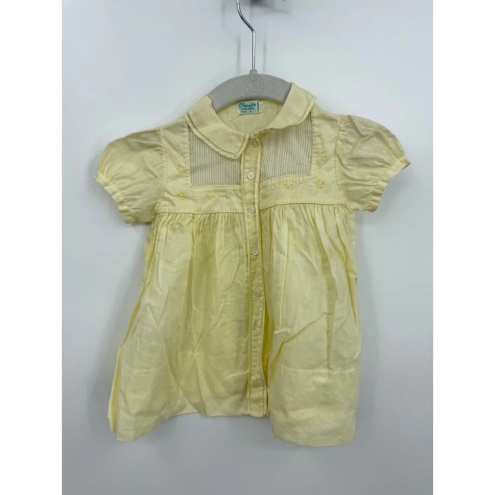 Cherubs Hand Made Embroidered Dress baby dress‎ Yellow Pintuck Peter Pan Collar